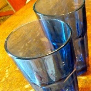 Libbey Gibraltar Dusky Blue Heavy Pressed 16 Ounce Drinking Glasses (2)